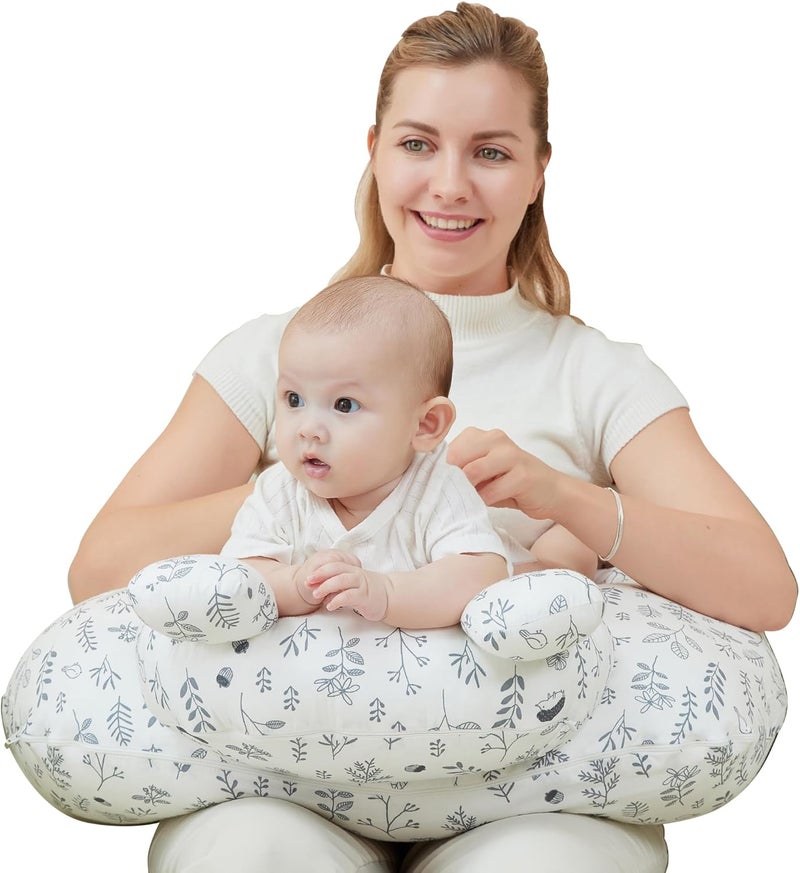 lasoftan Nursing Pillow for Breastfeeding, Breast Feeding Pillow for Mom Support, Adjustable Waist Strap and Removable Cotton Cover, Leaves - Image 1